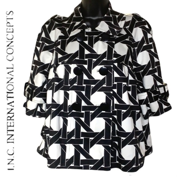 I-n-c black/white neutral print dress jacket size L - Picture 1 of 13